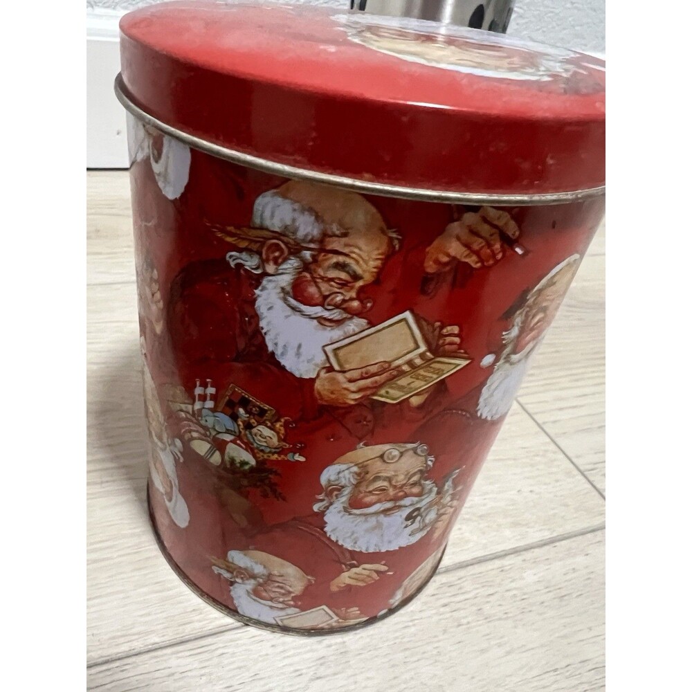Christmas Tin Cylinder Santa Claus Vintage 5" tall red white
